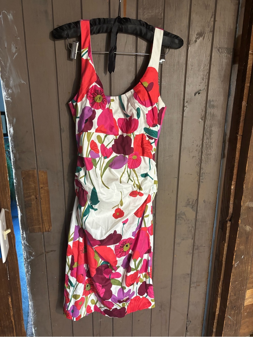 Suzi Chin White Midi Dress with Pink, Red & Purple Floral Print